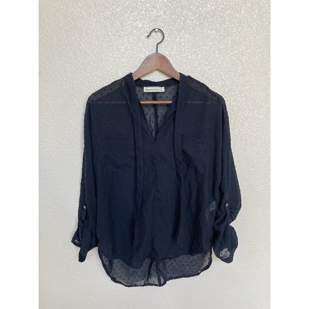 Abercrombie Fitch Sheer long sleeve blue blouse small tie neck 3/4 sleeve womens